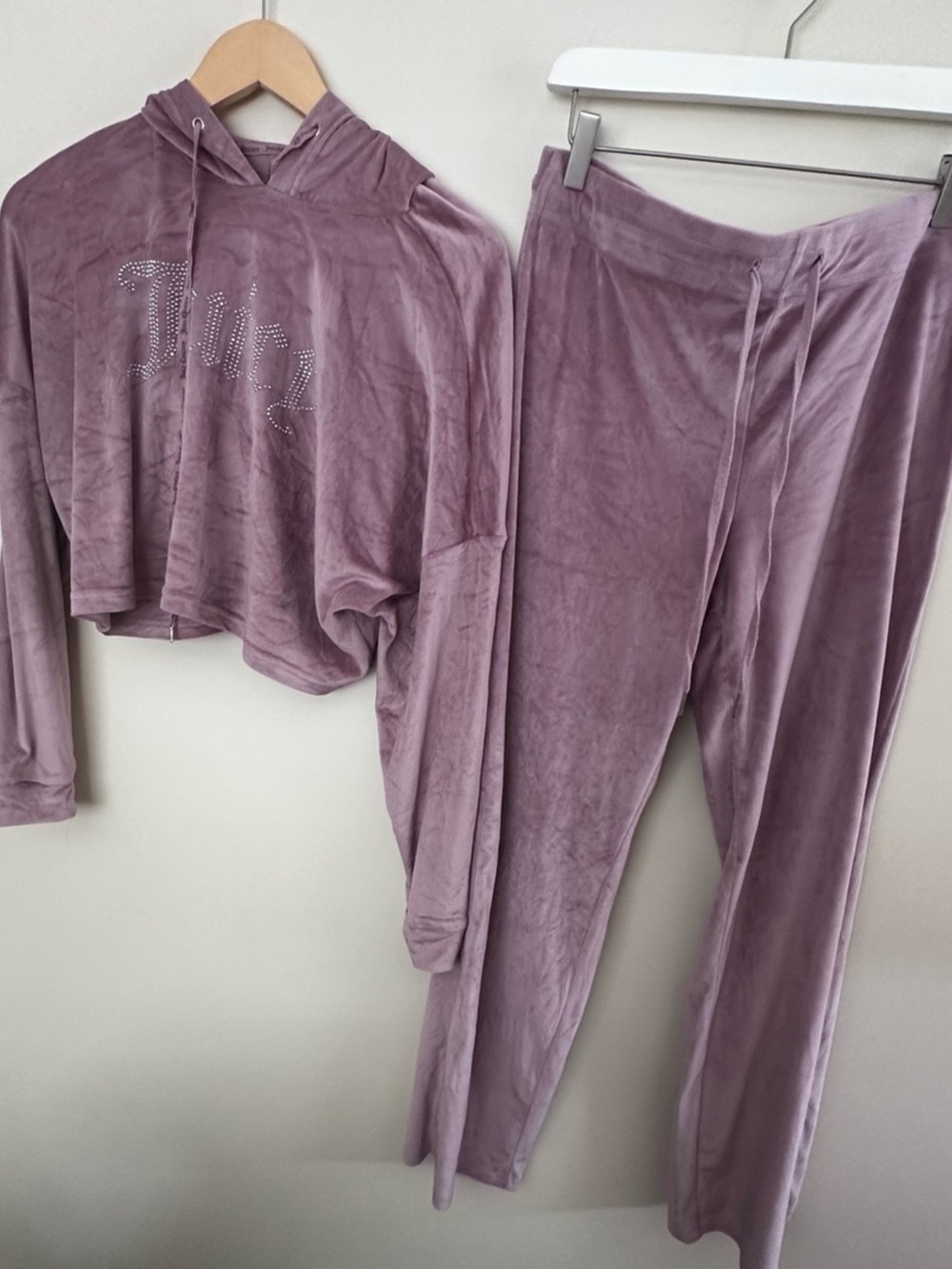 Juicy Couture Dusty Lavender Velour Hoodie & Rhinestone Logo Track Pants